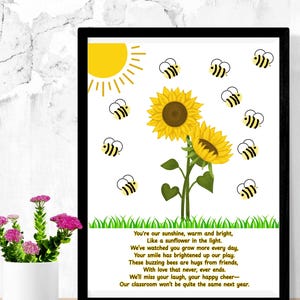 Los padres llorarán con esta manualidad de girasol con huella dactilar "Te extraño", recuerdo imprimible de abejorro, regalo de despedida, huella de girasol, ABEJA