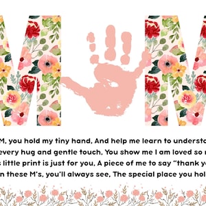Handabdruck Mom Handwerk, druckbare Baby Handwerk, Handabdruck Karte, MOM Gedicht Karte mit Blumendesign, kostenlose Malseite, Kid Handabdruck Blumengeschenk