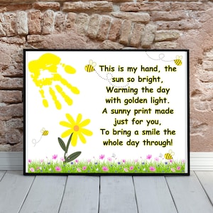 Sunny Handprint Poem Craft – Printable Keepsake with Free Coloring Page | Summer Kids Craft | Preschool, Infant, Toddler Art Activity, PDF