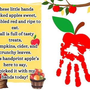 Apfel Handabdruck Kunst, Apfel Handabdruck Fußabdruck, Schulanfang, Säugling, Kleinkind Andenken, Apfel Handwerk, druckbares Kunsthandwerk, Apfel Vorschule
