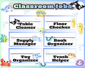 Ocean Classroom Jobs Chart | Editable Class Helper Board | Preschool Classroom Management | Under the Sea Theme Decor | Teacher Printable