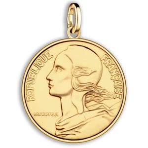 Charm de moneda francesa auténtica de 20 céntimos / Medallón chapado en oro en plata 925 / Colgante de moneda coleccionable / Regalo de herencia francesa / Charm Marianne