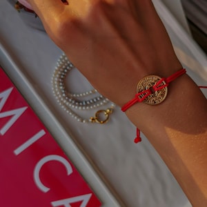 Lucky French Coin Bracelet: 18k Gold Plated, Red String Fortune Wristband | 10 centimes wristband