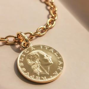 Italian 200 Lire Coin Charm | Gold Plated Sterling Silver Jewelry | Unique Italian Vintage Coin Pendant | Collector&#39;s Gift - Aviation Coin