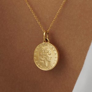 Genuine Italian 50 Lire Coin Medallion Necklace | Pendant | Lucky Pendant | 18K Gold Plated Lucky Coin | 1991 - 1995 |