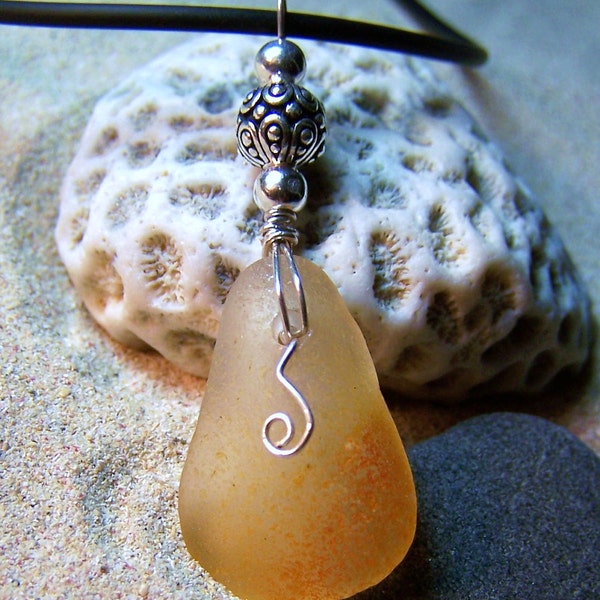 Orange 'Dreamsicle Swirl' Sea Glass Necklace--Ultra Rare