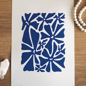 Floral Linocut Print: Abstract Botanical Art, A4