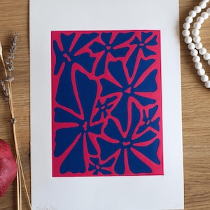 Bold Floral Linocut Print: Abstract Botanical Art, A4