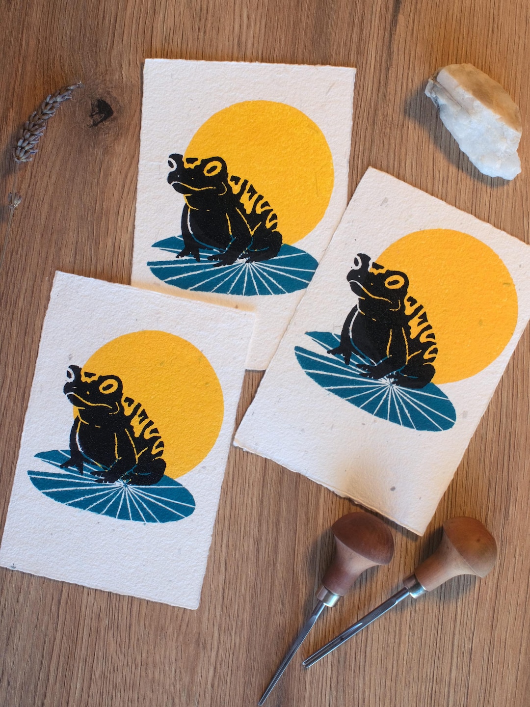 Made to Order — Dreamy Frog Small Linocut Print: Handmade Botanical ...