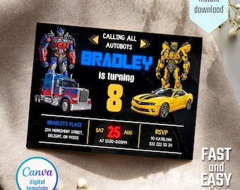 Printable Rescue Bots Birthday invitation, Optimus Prime invite, Autobots Party invitation, Bumblebee invitation, Transformers Party