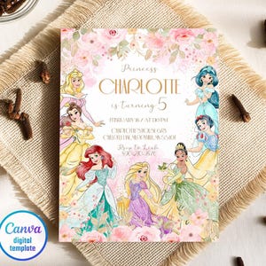 Princess birthday invitation, girl editable invite template, printable Castle invitation, Once Upon A Time Royal Party, instant download image 1