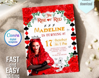 Descendants Rise of Red Invitation, Printable Editable Birthday Invite, Descendants Party Invitation Digital template, teens birthday party