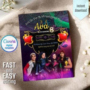 Descendants Invitation, Printable Editable Descendants Birthday Invite, Descendants Party Invitation Digital template, teens birthday party