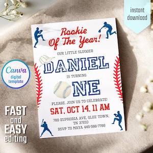 Baseball invitation, national league birthday invitation template, Printable editable invite, rookie of year, sports invite, base ball party
