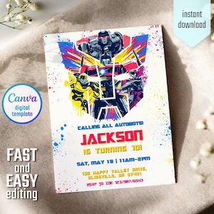 Transformers One Party Evite, printable Rescue Bots Birthday invitation, Optimus Prime invite, Autobots Party invitation, Bumblebee invite