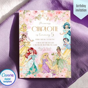 Princess birthday invitation, girl editable invite template, printable Castle invitation, Once Upon A Time Royal Party, instant download image 2