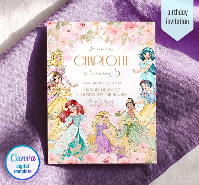 Princess birthday invitation, girl editable invite template, printable Castle invitation, Once Upon A Time Royal Party, instant download image 2