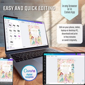 Princess birthday invitation, girl editable invite template, printable Castle invitation, Once Upon A Time Royal Party, instant download image 4