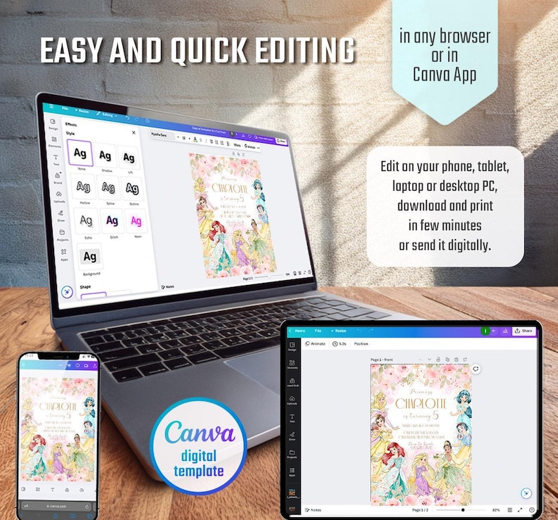 Princess birthday invitation, girl editable invite template, printable Castle invitation, Once Upon A Time Royal Party, instant download image 4