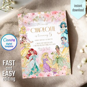 Princess birthday invitation, girl editable invite template, printable Castle invitation, Once Upon A Time Royal Party, instant download image 3