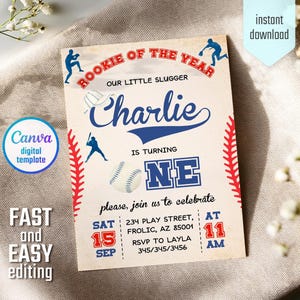 Baseball invitation, national league birthday invitation template, Printable editable invite, rookie of year, sports invite, base ball party