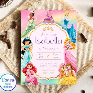 Princess Birthday invitation, Girl editable invite template, printable castle invitation, once upon a time royal party, instant download