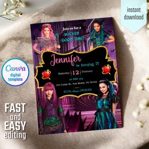 Descendants Invitation, Printable Editable Descendants Birthday Invite, Descendants Party Invitation Digital template, teens birthday party