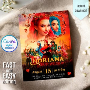 Descendants Rise of Red Invitation, Printable Editable Birthday Invite, Descendants Party Invitation Digital template, teens birthday party