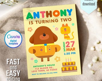 Hey Duggee birthday invitation, printable invitation, party invite template, editable invitation, boy girl birthday, first second third bday