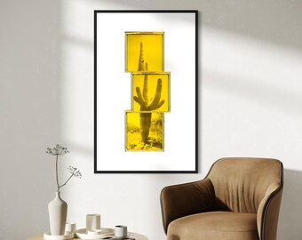 Yellow Saguaro -Archival Print of Polaroid collage image  (other sizes available)