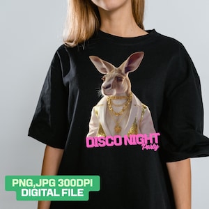 Disco Night Party Sublimationsdesign, Känguru im Disco-Stil gekleidet, Känguru PNG Design, Digitaler Download PNG, Känguru T-Shirt PNG