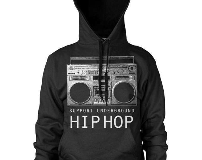 Support Underground Hip Hop BoomBox Hoodie by Graphic Villain