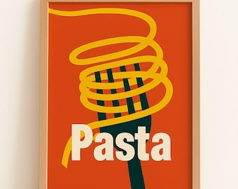 Pasta digitale poster - Minimalistische pasta- en vorkkunst | Moderne keuken | Direct downloaden
