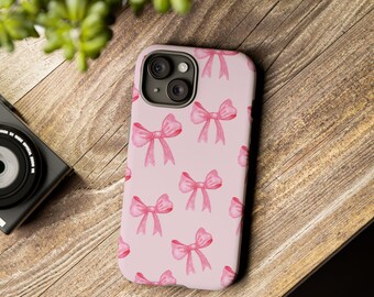 Roze telefoonhoesje met strik, schattig hoesje, cadeau voor haar, trendy accessoires, verjaardagscadeau, chique tech