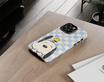 Telefoonhoesje met Snoopy en Woodstock dambordpatroon