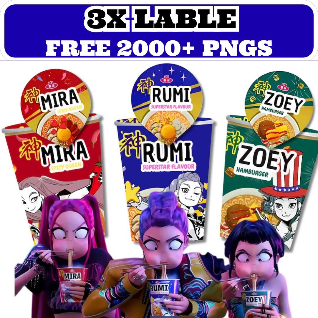 Kpop Demon Hunters Cup Noodle Labels, Huntrix Ramen Ramyeon Party