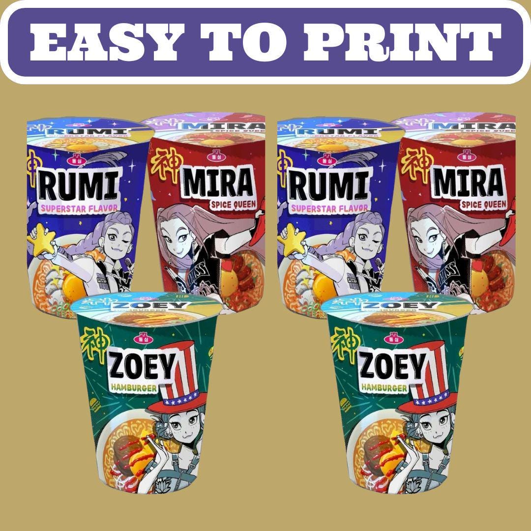 Kpop Demon Hunters Cup Noodle Labels, Huntrix Ramen Ramyeon Party