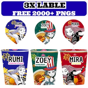 KPop Demon Hunters Ramen Noodle Labels, Cup Noodle Labels Ramyeon, Mira Rumi Zoey Cup Noodle Ramyeon Label Party Decor