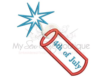 Firecracker Applique Machine Embroidery Design, July 4th Applique Designs Firecracker, 4th of July Embroidery Applique Design, PES Files