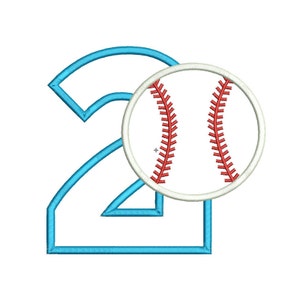 Baseball Birthday Applique Machine Embroidery Design Pattern Instant download - Baseball and Numeral 2