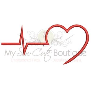 May include: Red heart shape with a red heartbeat line next to it.  The heart shape is outlined in red and the heartbeat line is a thin red line with a sharp peak in the middle.