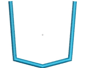 May include: A turquoise blue embroidery design of a simple, open-topped pocket shape.