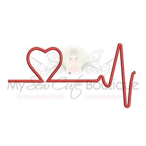 Heartbeat Machine Embroidery Design, Heartbeat Embroidery Design, Medical Embroidery Designs, EKG Embroidery, Love Embroidery, PES Files