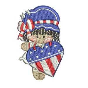 Doll with Heart Machine Embroidery Design, Patriotic Embroidery Designs, 4th of July Embroidery Design, Fourth of July Embroidery Files
