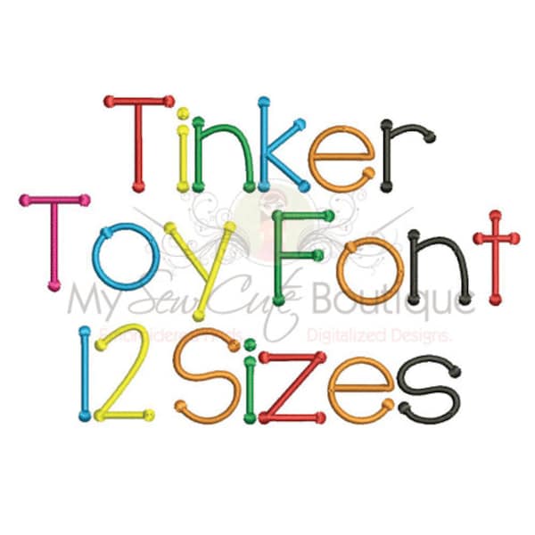 Tinker Toy Machine Embroidery Font Monogram Alphabet, Tinker Toy Embroidery Font, Dot Embroidery Fonts BX, Kids Embroidery Fonts PES Fonts