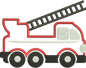 May include: A cartoon-style fire truck illustration. The truck is primarily white with red outlining and accents. It features black wheels, a black ladder, and two windows. The design is simple and suitable for children's products.