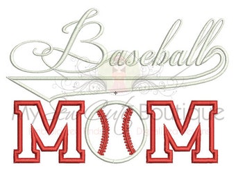 Baseball Mom Applique Machine Embroidery Design 3 Sizes