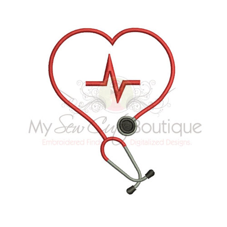 Heart Stethoscope Machine Embroidery Design, Stethoscope Embroidery Design, Nurse Embroidery, Medical Embroidery, Doctor Embroidery, image 1