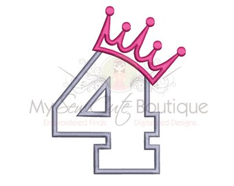 Fourth Birthday Applique Design - Machine Embroidery Applique Design - 6 Sizes - Instant Download