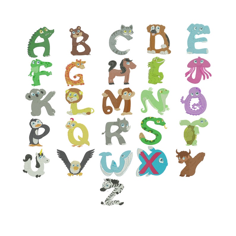 Zoo Machine Embroidery Font Monogram Alphabet Baby Embroidery - Etsy